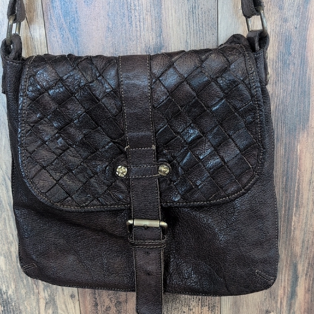 Civico 93 Brown Bohemian Woven Leather Flap Crossbody Bag           -c159